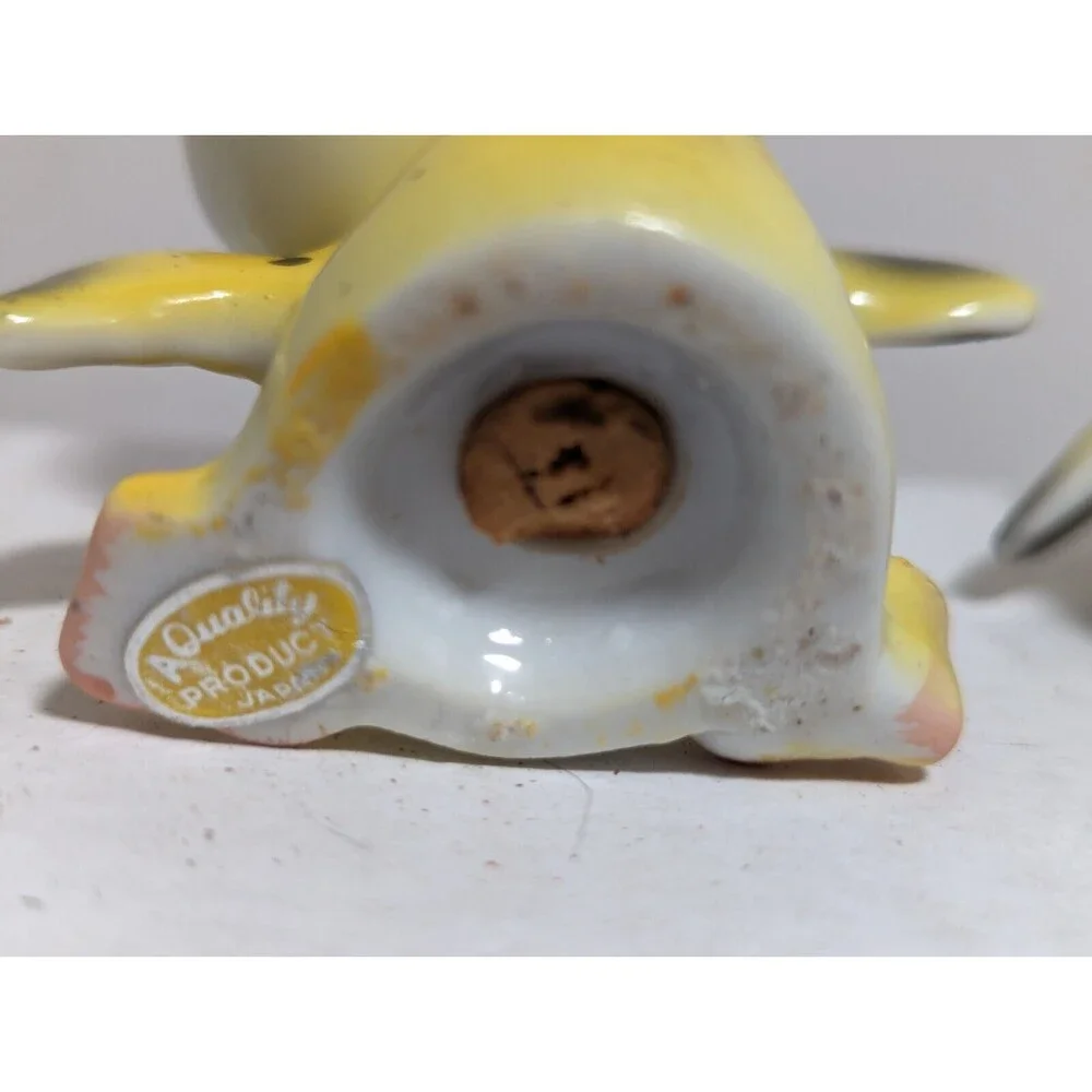 Vintage Ceramic Anthropomorphic Yellow Birds Flowers & Crown Salt Pepper Shakers